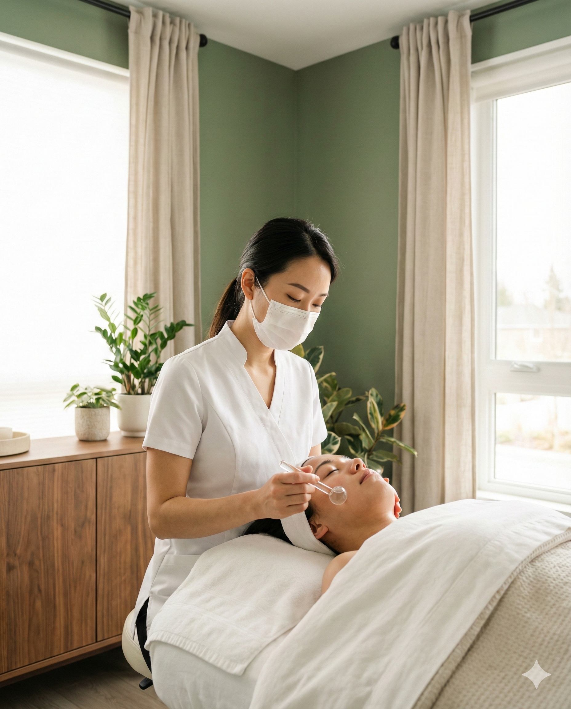 Professional aesthetician performing facial treatment