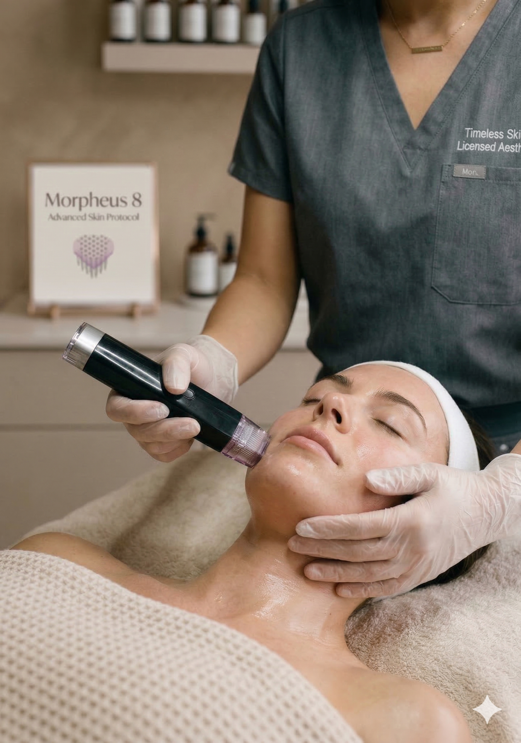 Professional aesthetician performing facial treatment