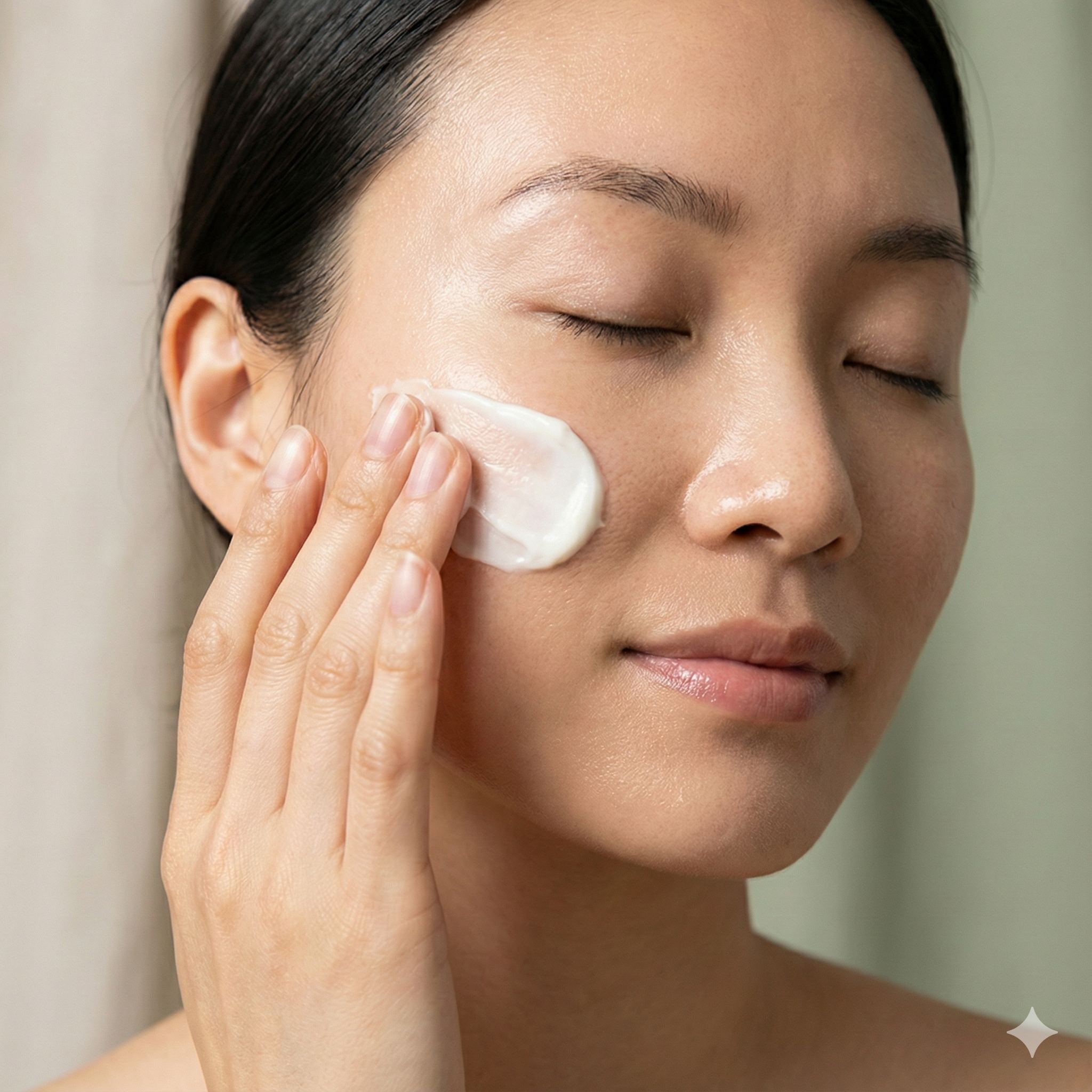 Woman applying skincare cream