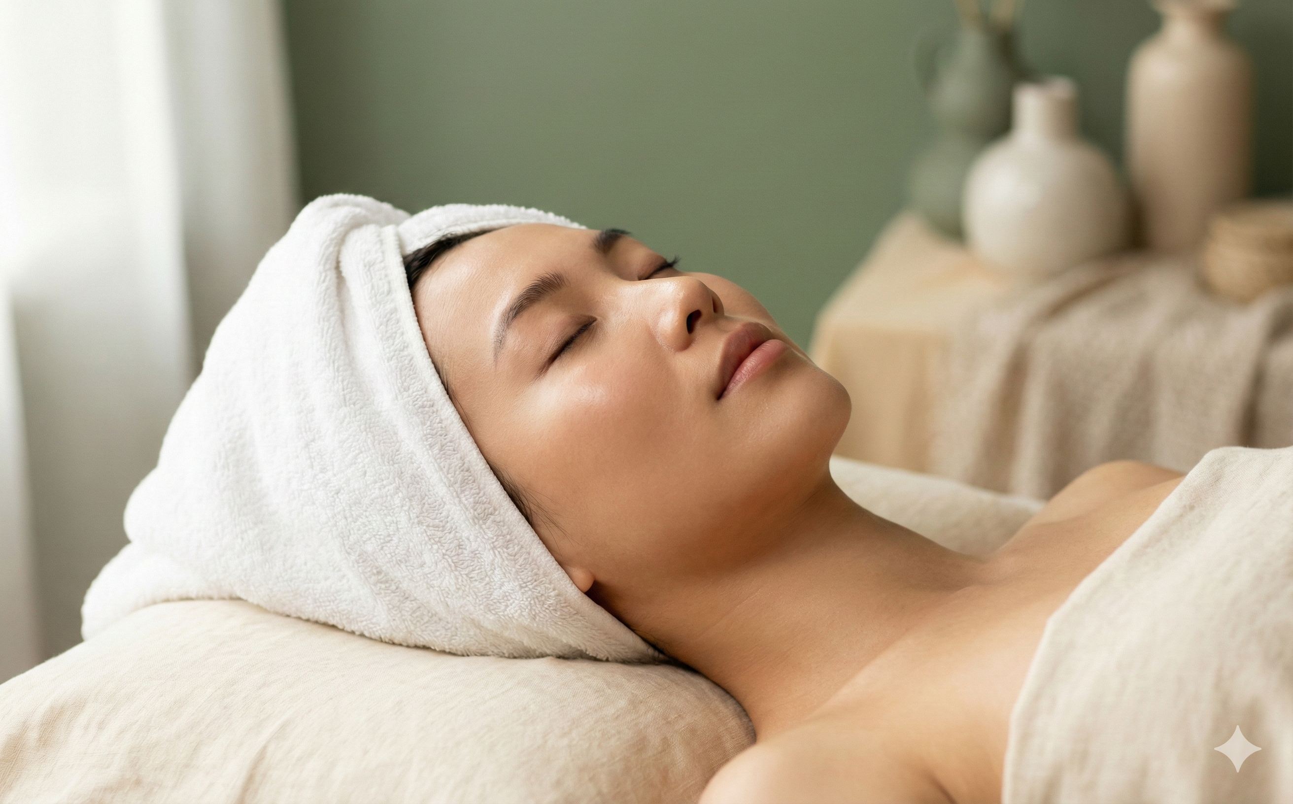 Woman relaxing during spa facial treatment