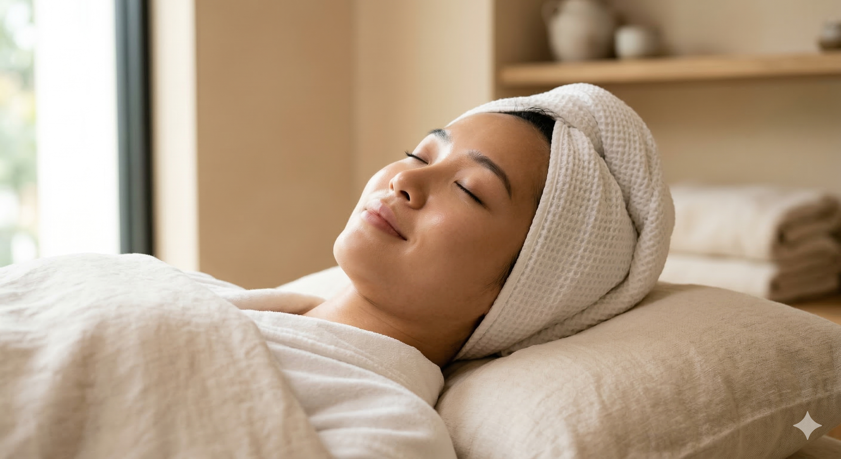 Woman relaxing during spa facial treatment