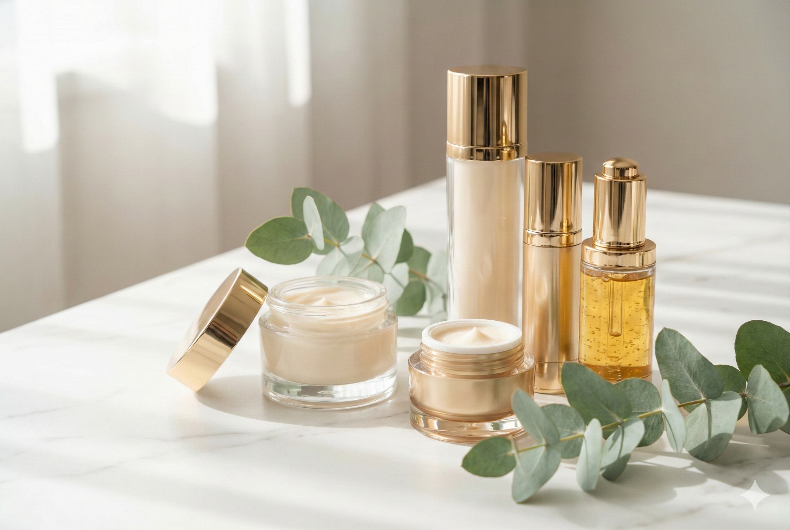 Luxury skincare products with eucalyptus